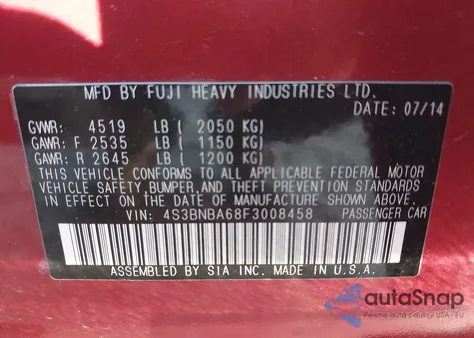 2015 Subaru Legacy 2.5I from USA, damaged, VIN 4S3BNBA68F3008458